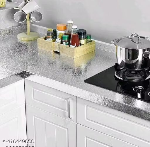 Silver Self Adhesive Kitchen Wall Stickers, Anti Oil Wall Sticker for Kitchen, PVC Vinyl Wallpaper, Waterproof and Heat Resistant Aluminium foil (Size: 60cm x 200cm)