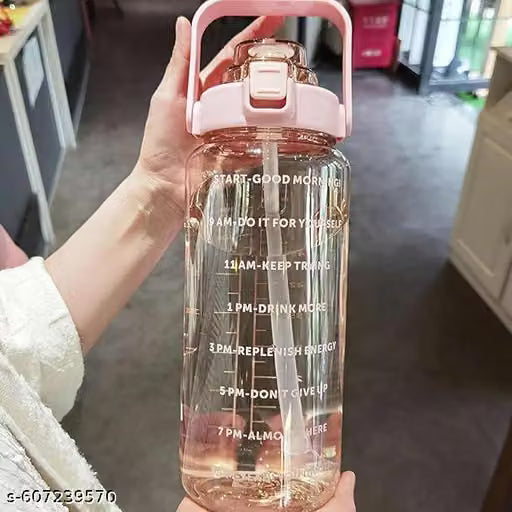 2L Motivational Hydration Water Bottle with Straw – Pink