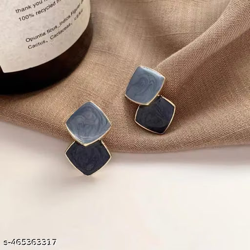 Gold Tone Square Oil Drip Mini Stud Earrings