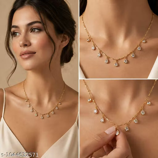 Gold Plated Crystal Drop Pendant Necklace
