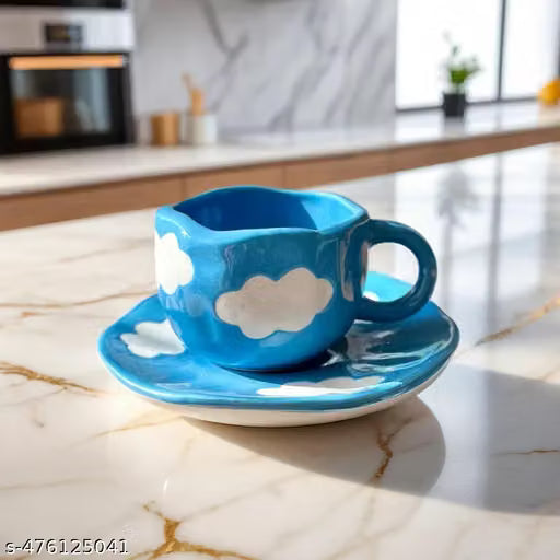 250ml Blue Cloud Ceramic Mug with Desert Plate