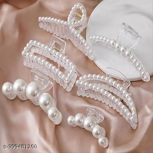 Pearl Accent Hair Claw Clip Set of Three