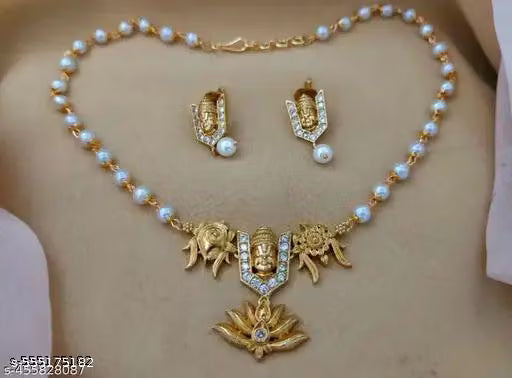Antique Gold Pearl Detail Temple Necklace Set