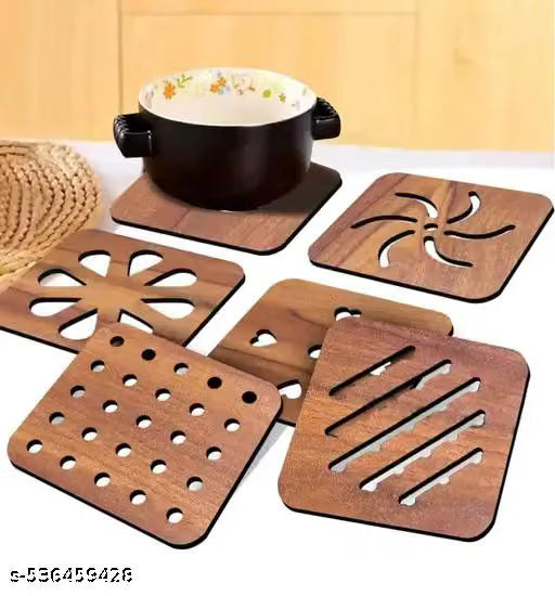 6-Piece Wooden Bamboo Trivet and Coaster Set for Hot Pots