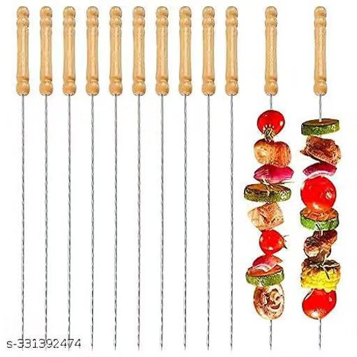 12 Inch Stainless Steel BBQ Skewers with Wooden Handles, Set of 5