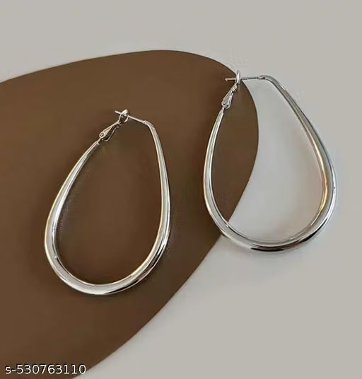 Silver Oval Medium Hoop Earrings