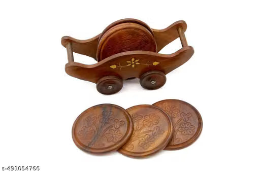 Antique-Style Wooden Tea and Coffee Coasters, Set of 6
