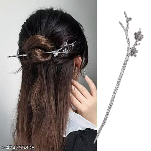 Silver Cherry Blossom Branch Hair Stick