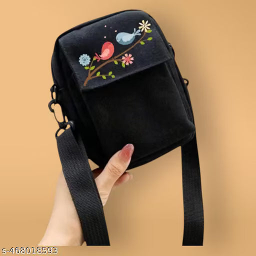 Printed Canvas Mini Mobile Sling Bag with Cotton Strap
