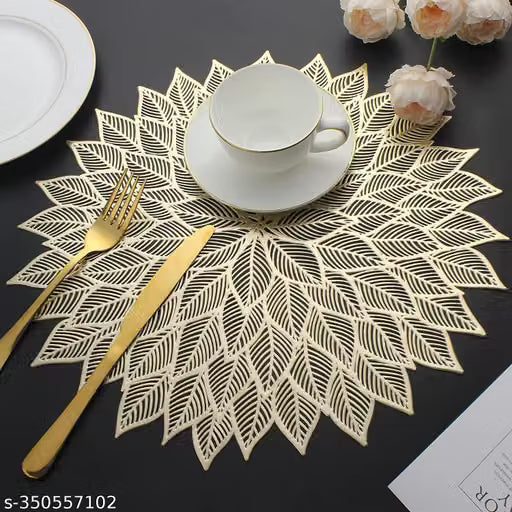 Gold Round PVC Cutwork Table Mats, Set of 2