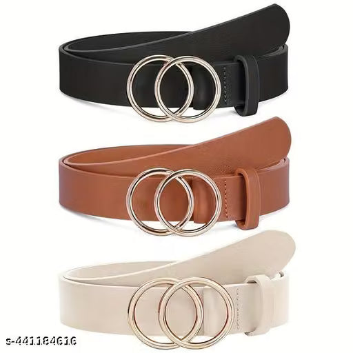 Women Faux Leather Solid Belt Set of Three