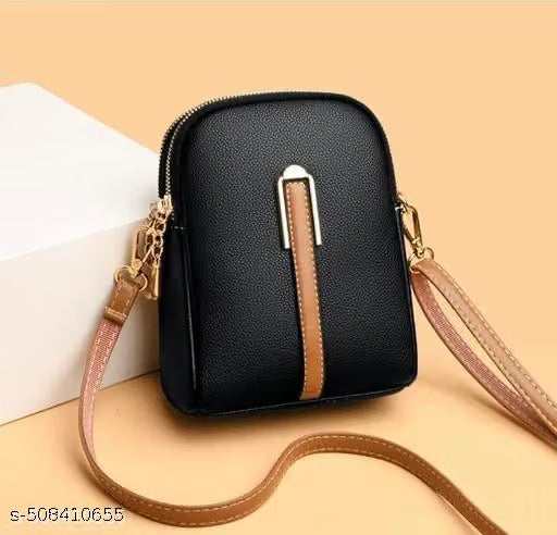 Black Solid PU Leather Women's Mini Sling Bag
