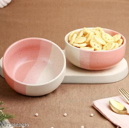 Pastel Pink and White Speckled Ceramic Serving Bowls, Set of 2