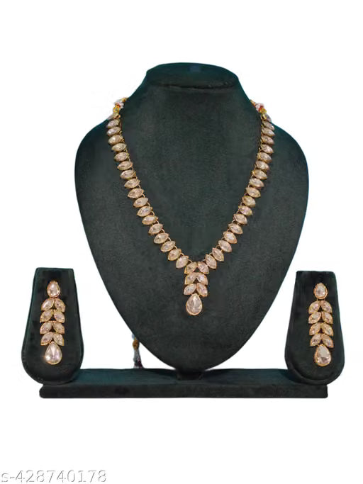 Gold Plated White Stone Kundan Necklace Set