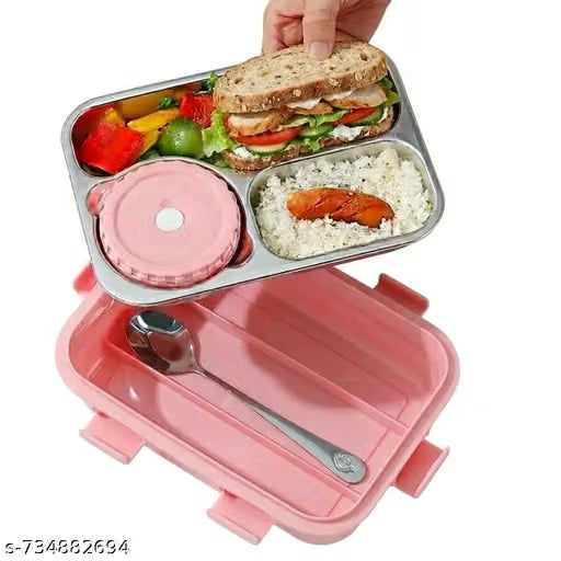 750ml 3-Compartment Stainless Steel Lunch Box with Spoon