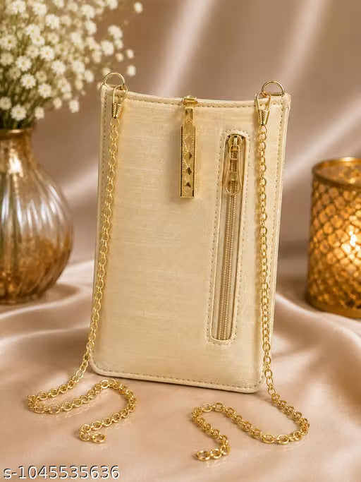 Red Floral Moti Embroidered Mobile Sling Bag with Gold-Tone Chain