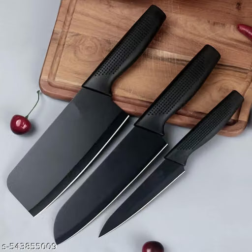3-Piece Black Stainless Steel Kitchen Knife Set